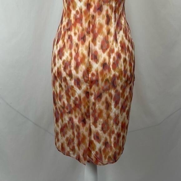 Ann Taylor Orange Silk Watercolor Print Fitted Party Event Dress NWOT Size 4 - Picture 7 of 13